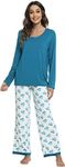 GYS Viscose from Bamboo Women's Pajama Sets Super Soft Long Sleeve Sleepwear Comfy Winter Pjs Sets S-4X, Blue/Bubble, Medium