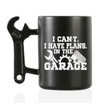 Onebttl Garage Gifts Coffee Mug with Wrench Handle for Men, Father, Boyfriend, Husband, 13.5oz/400ml Funny Ceramic Mug for Birthday, Father's Day, Christmas - Have Plans in Garage