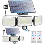 2 Pack Solar Security Lights Outdoor Motion Sensor [224LED/4 Mode & Remote] Outdoor Solar Lights, Outside Floodlight with Sensor Outdoor Wall Lights, IP65 Waterproof Flood Lights for Front Yard Garage