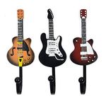 KUNGYO 3-Pack Vintage Guitar Shaped Decorative Hooks Rack Hangers for Hanging Clothes Coats Towels Keys Hats Metal Resin Hooks Wall Mounted Heavy Duty(B Style)