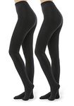 2 Pairs Fleece Lined Tights for Women - 100D Opaque Warm Winter Pantyhose (Black 2, L/XL)