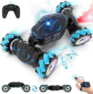 Pristar RC Cars Gesture Sensing Stunt Car, Best Gifts for Boys 6-12, 2.4Ghz Remote Control Car Toys for Boys Age 6 7 8 9 10 11 12, Double Sided Flip 360° Rotate 4WD Off-Road with Spray Lights Music