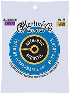 Martin Authentic Acoustic Guitar Strings, Superior Performance Custom Light 11-52, 80/20 Bronze