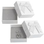 2Pcs Small Gift Boxes for Jewellery, Rings Earrings Necklace Bracelet Gift Box with Lid, Bow-knot Jewellery Gift Boxes, Present Gift Box for Anniversaries Weddings Birthdays Christmas (7x7x3.5cm-Grey)