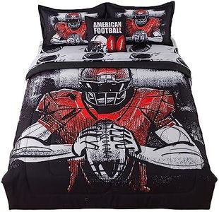 qjmiaofang Football Comforter Set 6Pieces Boys American Football Bedding Set Twin Size for Kids Teens Sports Themed Bed in A Bag American Football Player Bedding Set with Black Football Sheet for Home