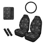 Horeset Halloween Spider Web Car Seat Cover Front Seat,6 PCS Protector Seats with Steering Wheel Cover,Center Console Armrest Cushion Pads,Auto Safety Belt Pads