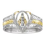 JIAKECHONG Angel Wing Heart Shaped Ring for Women Wedding Band Vintage Style Letter Carving Cocktail Party Promise Ring