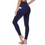 Gayhay Leggings with Pockets for Women - High Waisted Tummy Control Soft Compression Yoga Pants for Workout Running Gym Navy Blue