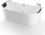 Empava 59-Inch Freestanding Whirlpool Bathtub,Acrylic 8 Hydromassage Jets Tub,59" x 30", Middle Drain, [ ETL Certificated ], Includes Faucet, Handheld Shower, and Waterproof Pillows