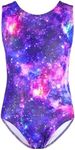 TENVDA Girls Leotards for Gymnastics Outfits Sparkle Kids One-Piece Colorful Dancewear Size 2-12 Years Old, Blue Starry Tank, 8-9 Years