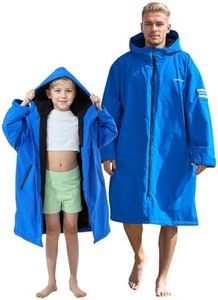 Owntop Swim Parka Men, Waterproof Surf Poncho, Warm Sherpa Lining, Oversized Hooded Changing Robe Swimming Coat for Beach Pool (Blue, XL)