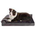 FurHaven Large Memory Foam Dog Bed Plush & Velvet L Shaped Chaise w/Removable Washable Cover - Platinum Gray, Large