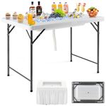 Giantex 4Ft Folding Ice Cooler Table for Parties with Drain, No Assembly Ice Bin Table with Removable Matching Skit, Portable Fill and Chill Table for Cooling Food Beverage, Picnic, BBQ, Tailgating