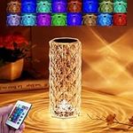 Crystal Lamp,16 Color Changing Rose Crystal Diamond Table Lamp,USB Rechargeable Touch Bedside Lamp Night Light with Remote Control, for Bedroom Living Room Party Dinner Decor