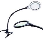 Brightech Lightview Pro Flex - Hands Free, Magnifying Glass Desk Lamp for Close Work - Bright LED Lighted Gooseneck Magnifier with Clamp for Reading, Tasks & Crafts - Black