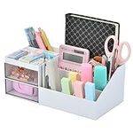 Citmage Desk Organizer Caddy with 12 Compartments Office Workspace Drawer Organizers Desktop Holder Plastic Stationery Supplies Storage Box for Pencils,Markers,Erasers,Pens,Sticky Notes(White)…