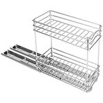 BELLE VOUS Pull Out 2-Tier Spice Rack Organiser - W12 x D26 x H23.8cm / 4.72 x 10.24 x 9.37 Inches Sliding Storage Unit - Heavy-Duty Slide Out Seasoning Rack for Kitchen Cabinet