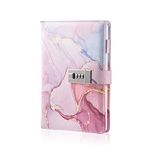 Marble Diary with Lock for Girls and Women, A5 Leather Locked Journal for Teen Girls, Secret Cute Password Lock Notebooks with Pen Holder for Travel Diary Office Notepad