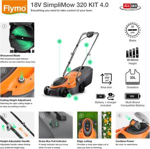 Flymo SimpliMow 18V Cordless Lawnmower – 300mm Cutting Width