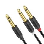 J&D 1/4 inch TRS Stereo Y Splitter Insert Cable, Gold Plated Audiowave Series 6.35mm 1/4 inch TRS Male to Dual 6.35mm 1/4 inch TS Male Mono Breakout Cable, Audio Cord, 3 Feet