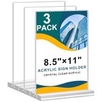 8.5x11 Acrylic Sign Holder 3 Pack Vertical Clear Table Menu Signs Holder,Double Sided Desktop Display Stand Plastic Picture Paper Frame TableTop Sign Holder for Restaurants, Office, Show Fair, Store