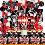 Rock and Roll Party Decorations, Born to Rock Glitter Banner, Backdrop, Balloon Garland, Cake Toppers, Tablecloths, for Rock Music Theme Party Supplies