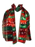 Thin Pretty Christmas Scarf, snowman scarf, Father Christmas scarves , Santa on a sledge, Christmas bauble ball scarf, tartan Christmas design neck tie. Great as a Present/gift. (red and green)