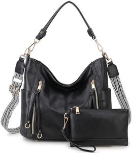 Chase Chic Bolsos de Mujer Hobo, Bolsos Bandolera Bolsos Tote Bolsos de hombro Grande PU Cuero Monedero Carteras 2pcs Set Negro