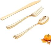 WDF 500PCS Gold Plastic Silverware Set Disposable - Gold Cutlery Set Plastic - 250Forks, 125 Spoons, 125 Knives for Thanksgiving Party, Birthday, Wedding