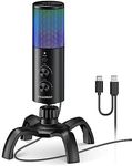 USB Gaming Microphone,Aokeo PC Computer Condenser Mic with Gain,RGB Light for Recording,Podcasting,Streaming,YouTube, Twitch,Skype,Compatible with PS5 PS4 Mac Laptop Desktop（Black）