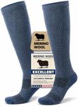 Iambamboo Merino Wool Compression Socks for Women & Men, 20-30 mmHg Knee High Dryarn Socks for Flying, Travel, Running L/XL (Light Blue)