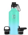 IRON °FLASK Sports Water Bottle - 945 ml, 3 Lids (Spout Lid), Vacuum Insulated Stainless Steel, Hot Cold, Double Walled, Thermo Mug, Standard Metal Canteen (Sky)