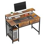 MUTUN 39" Computer Desk, Office Desk with Drawers, Home Office Desk with Adjustable Monitor Stand and Hook, Study Desk with Shelves, Rustic Brown