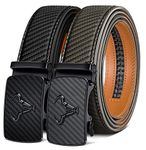 BULLIANT Men belt 2Pack, Leather Ratchet Belt for Men Dress Casual Jeans1 3/8",Cut for Fit(Black/Khaki,38"-44" Waist Adjustable)