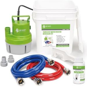 Green Expert Tankless Water Heater Flushing&Descaling Kit with Powder Descaler, 1/3HP Utility Pump for Circulation, 3-Gallon Bucket, 3/4"GHT Red&Blue Hoses for Isolation Valves Cleaning/Maintenance