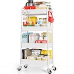 TOOLF 4 Tier Rolling Cart, Metal Utility Cart with Wheels & Handle, Art Storage Cart, Easy Assembly Organizer for Bathroom Kitchen Bedroom Office Classroom Baby Nursery White