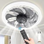 Ceiling Fans with Lights - 12" Socket Ceiling Fan with Light and Remote, E27 Base, 4 Speed Wind Adjustment, 3000-6000k Dimmable LED Light for Bedroom, Kitchen