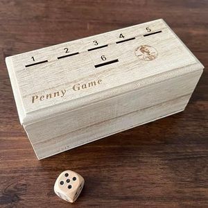 Penny Game – Jeu de société amusant fonctionne avec des pièces de monnaie, débarrassez-vous des pièces de monnaie pour gagner, boîte en bois pour 2 joueurs et plus, jeux de dés simples + stratégiques