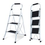 EPROSMIN 3 Step Ladder –Folding Step Ladder, Portable With Anti-Slip Mat & Comfortable Soft Handgrip, Heavy Duty Steel Step Ladder - Easy to Store Step Ladders, 150KG Max Capacity (3 Step - White)