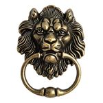 QWORK Antique Lion Head Bronze Door Knocker - Classic Vintage Design