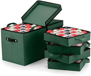 ZOBER Christmas Ornament Storage Box - Stores 128 Ornaments - Non-Woven, Tear- Proof Christmas Ornament Storage Containers - 3 Inch Cube Compartments - Green