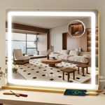 FENNIO 23" x 18" Vanity Mirror with Lights，LED Makeup Mirror，Hollywood Mirror with 3 Color Modes & Adjustable Brightness，Vanity Mirror Gold