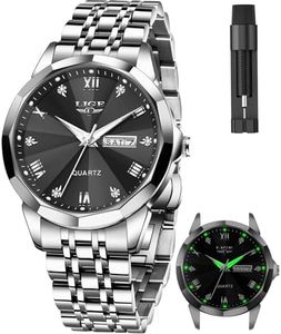 LIGE Reloj Hombre, Clásico Negro Negocios Analógica Cuarzo Reloj 30M Impermeable Acero Inoxidable Reloj Lujo Esfera Grande Luminoso Fecha Reloj Regalo Mode Casual Elegante