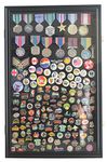 Large Pin Medal Display Case Shadow Box Display Case, with Glass Door, (Black Finish)