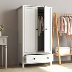 Panana 2 Door Wardrobe, Armoire with Drawer for Bedroom (White)