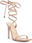 Ermonn Womens Strappy Lace Up Square Open Toe Stiletto Heeled Sandals High Nude HeeIs Criss-Cross Summer Dress Wedding Size 8