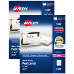 Avery Printable Postcards with Sure Feed Technology, 4" x 6", White, 2 Packs, 100 Cards per Pack, 200 Blank Postcards for Laser Printers Total (15389)