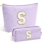 SEFORICO Initial Makeup Bag - Cosmetic Bag Makeup Pouch Make Up Bag Large Capacity Makeup Bag Travel Bag, Teen Girl Gifts Trendy Stuff Self Care Gifts for Women Best Friend Birthday Gifts (Purple S)