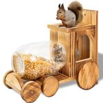 Wood Squirrel Feeder, Backyard Gallon Jar Squirrel Feeders for Outside Winter, Durable Squrrill House Box Easy to Fill with Removable Front Panel, Wooden Chipmunk Feeder for Corn, Peanuts