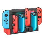 TNP Switch Joy-con Charger for Nintendo Switch Charging Dock Station Base Add-On Mod, Support 4 Joycon Controller with Individual LED Charging Indicator, Remote Docking Stand Attachment (Black, Red)